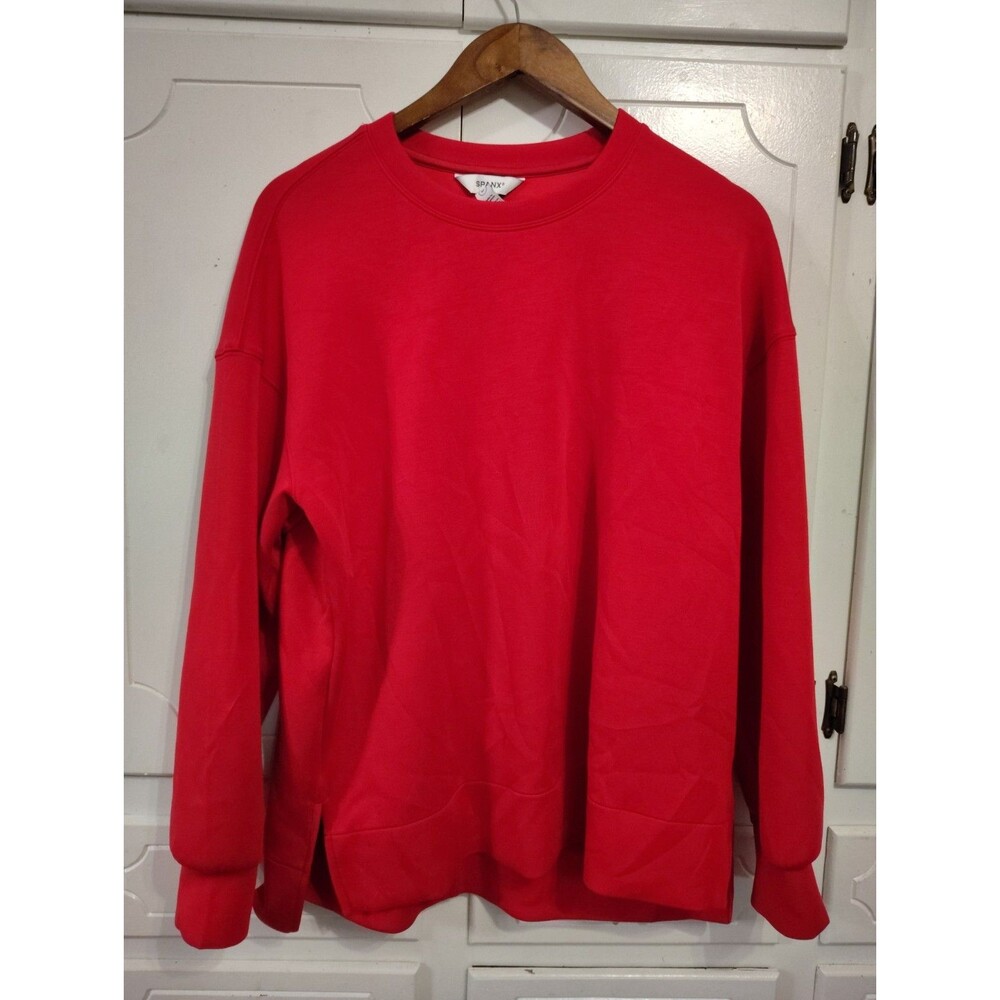 Spanx Essential Red Pull Over Sweatshirt Women's Size Medium Long Sleeve